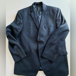 Strahan Collection Men's Gray-Blue Windowpane Sport Coat Blazer